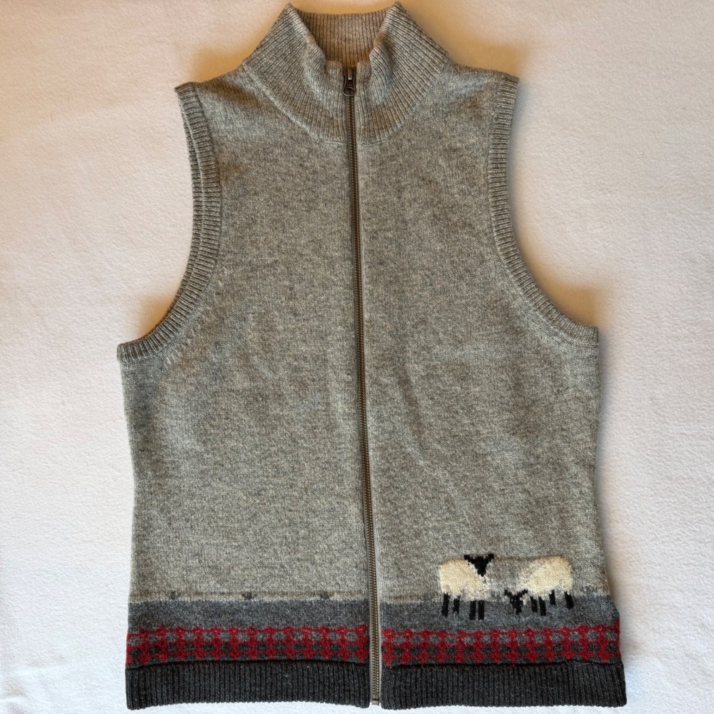 Woolrich Lambswool Sweater Vest Women's XS Sheep Heather Gray Full Zip